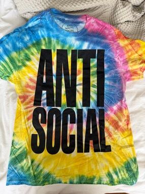 Anti Social Social Club Rainbow Tie-Dye Tee with Black Logo